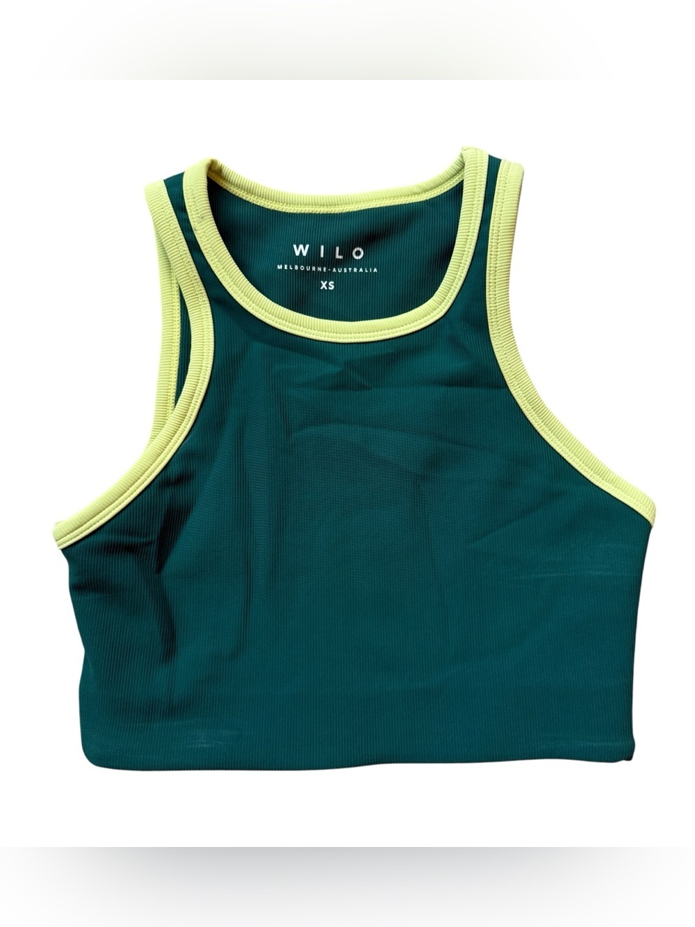 WILO Melbourne Australia Ribbed Crop Tank Green Lime Contrast Athleisure Top XS